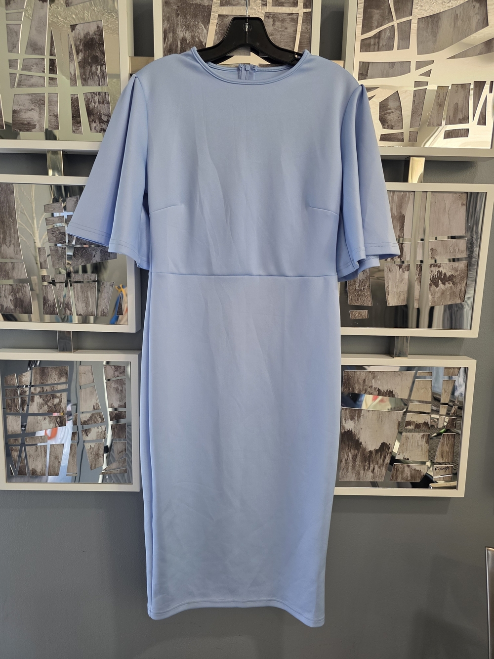Light Blue Midi Dress with Flutter Short Sleeves